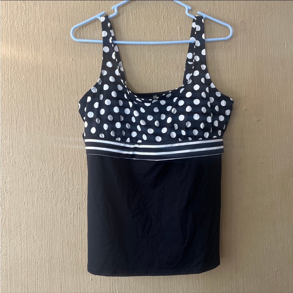 Lands End Black, White, Polka Dot, Sz 16 D Underwire Tankini SWIM 504571